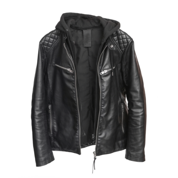 Men's Urban Rider Quilted Hooded Leather Biker Jacket