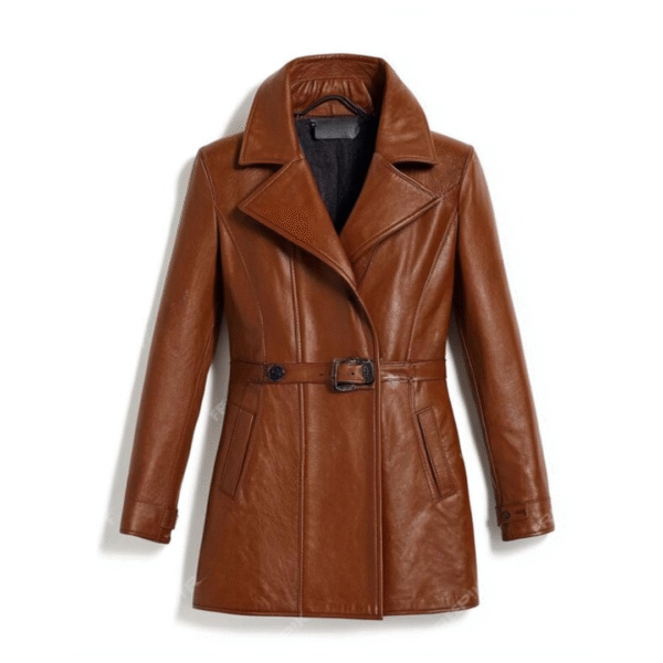 Women's Autumn Haze Cognac Leather Car Coat