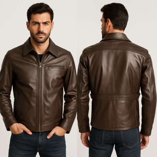 Men's Heritage Rider Brown Leather Jacket - Image 7