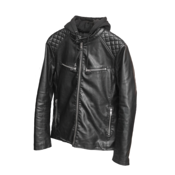 Men's Urban Rider Quilted Hooded Leather Biker Jacket - Image 3