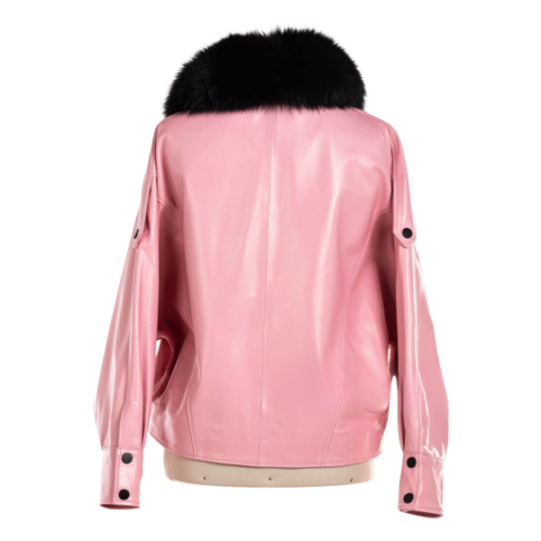 Women's Blush Noir Leather Jacket with Detachable Fur Collar - Image 4