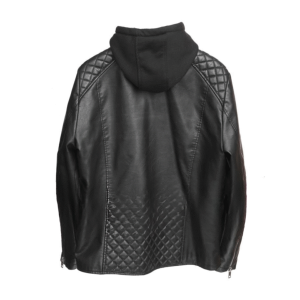 Men's Urban Rider Quilted Hooded Leather Biker Jacket - Image 4