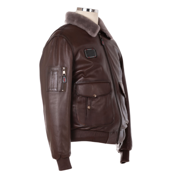 Men's Aviator Classic Shearling Collar Leather Bomber Jacket - Image 4