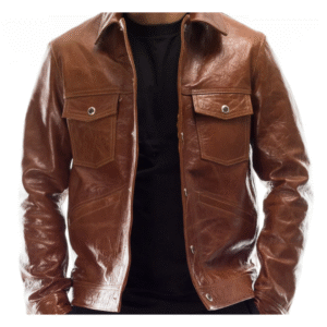 Men's Urban Maverick Distressed Brown Leather Trucker Jacket