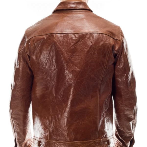 Men's Urban Maverick Distressed Brown Leather Trucker Jacket - Image 4