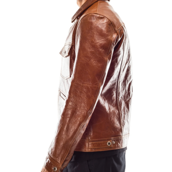 Men's Urban Maverick Distressed Brown Leather Trucker Jacket - Image 3