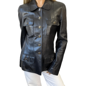 Women's Classic Noir Button-Up Leather Blazer