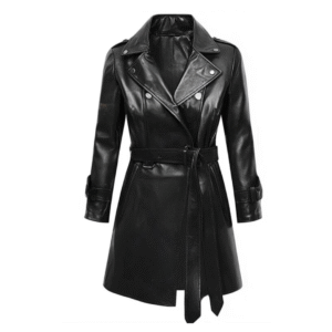 Women's Noir Elegance Belted Leather Trench Coat