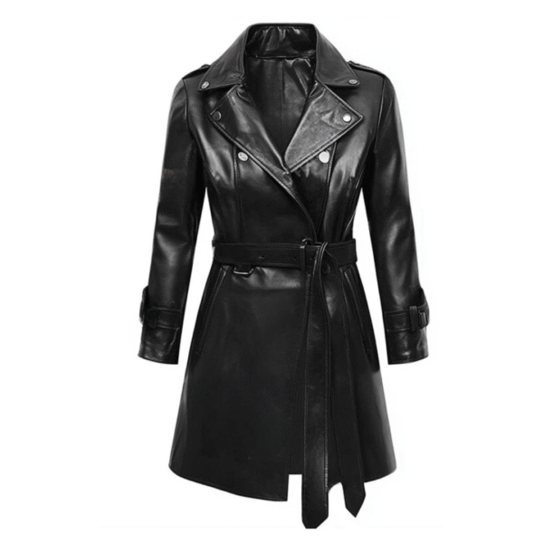 Women's Noir Elegance Belted Leather Trench Coat