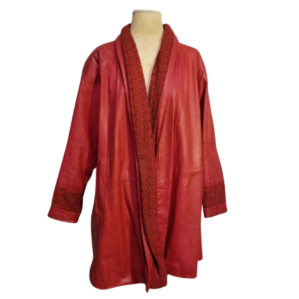 Women's Crimson Tapestry Leather Wrap Coat - Image 2