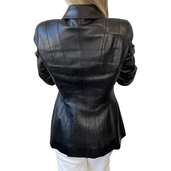 Women's Classic Noir Button-Up Leather Blazer - Image 2