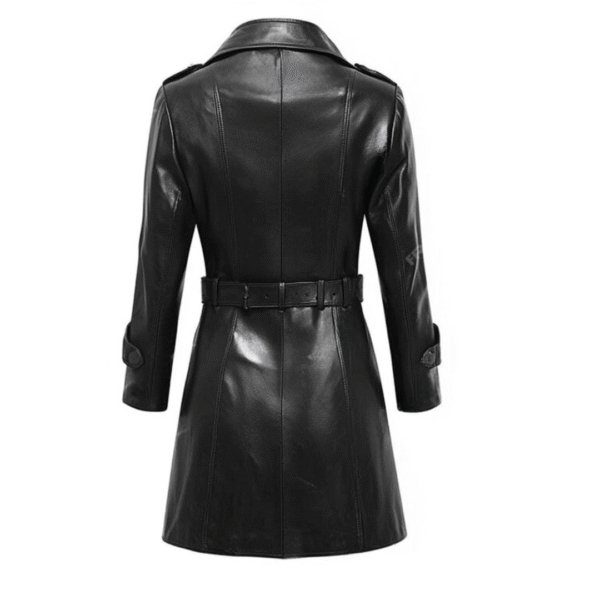 Women's Noir Elegance Belted Leather Trench Coat - Image 2