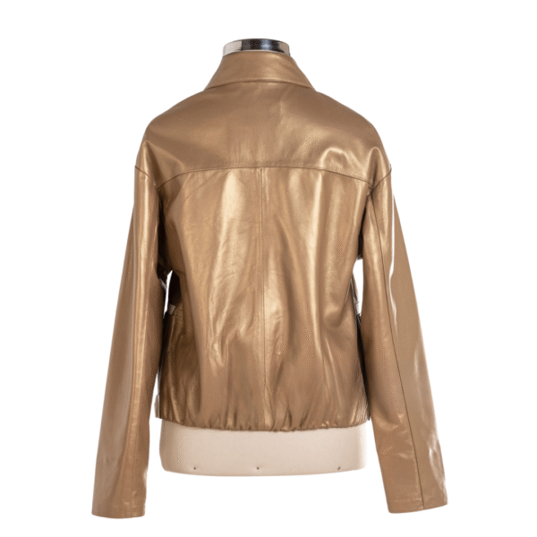 Women's Radiant Aura Metallic Leather Bomber Jacket | Luxe Gold & White - Image 2