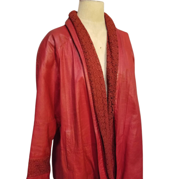 Women's Crimson Tapestry Leather Wrap Coat - Image 3