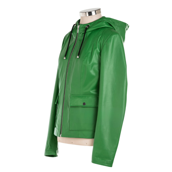 Women's Emerald Urban Hooded Leather Jacket - Image 3