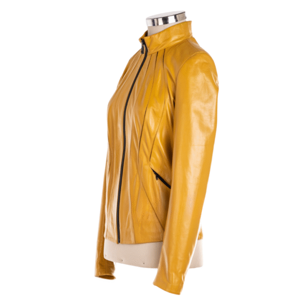 Women's Golden Glow Sculptural Leather Jacket - Image 3