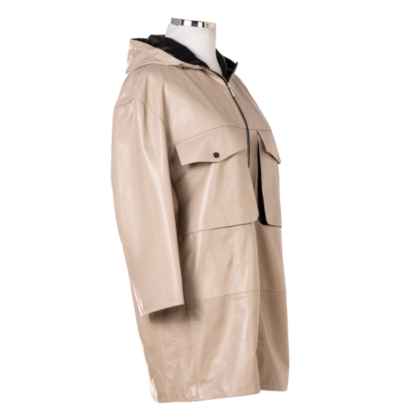 Women's Coastal Breeze Relaxed Leather Hooded Coat - Image 4