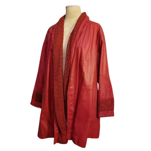Women's Crimson Tapestry Leather Wrap Coat - Image 4