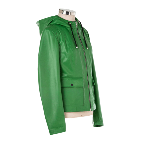 Women's Emerald Urban Hooded Leather Jacket - Image 4