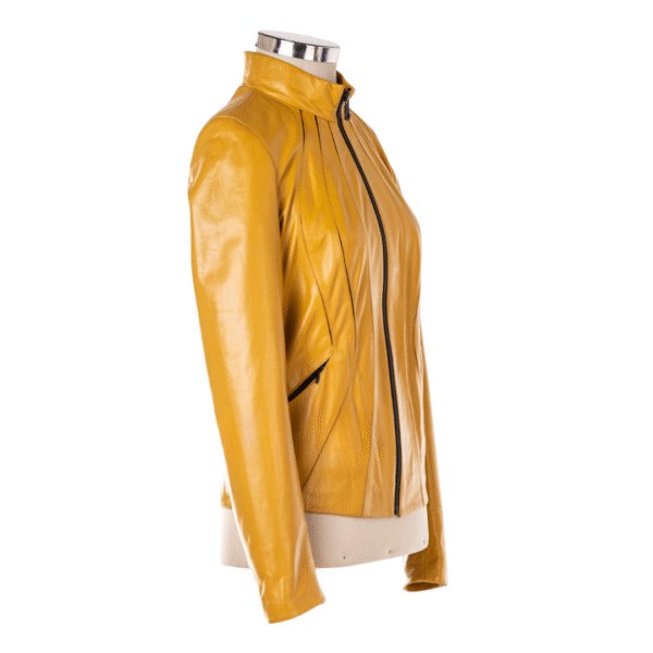 Women's Golden Glow Sculptural Leather Jacket - Image 4