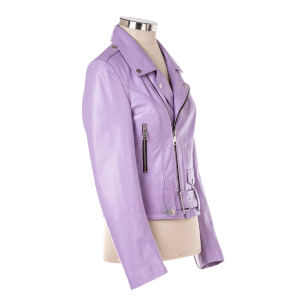 Women's Lavender Haze Leather Moto Jacket - Image 4