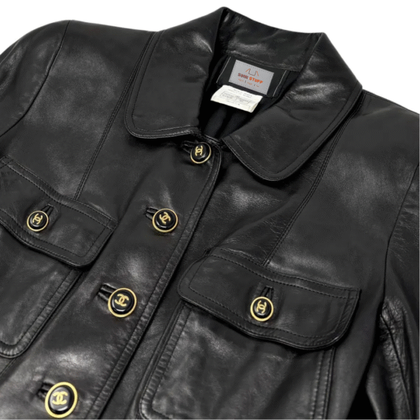 Women's Classic Noir Button-Up Leather Blazer - Image 6