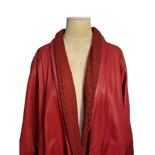 Women's Crimson Tapestry Leather Wrap Coat - Image 5