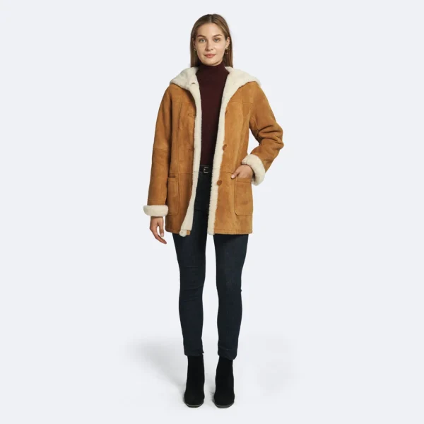 Women's Winter Haven Suede Shearling Hooded Coat - Image 5