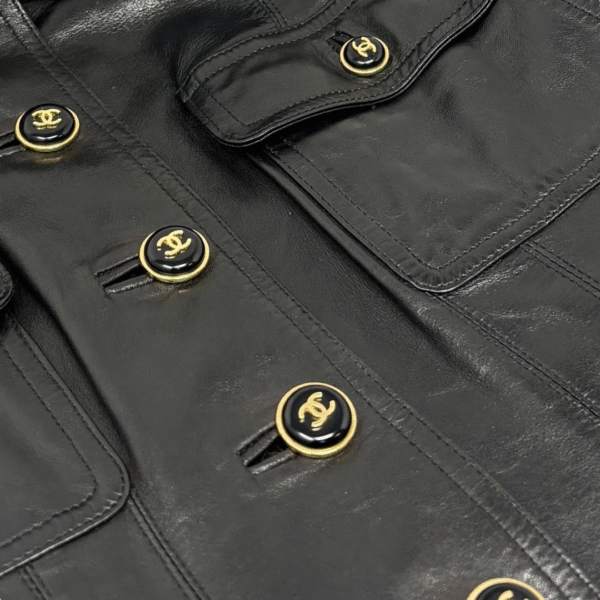 Women's Classic Noir Button-Up Leather Blazer - Image 4