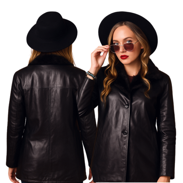 Women's Midnight Glamour Leather Coat with Faux - Image 5